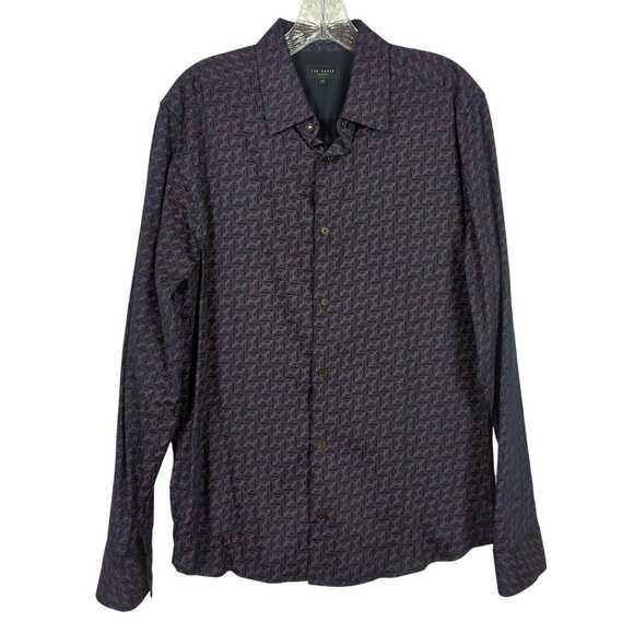 Ted Baker London Men’s Shirt 4 Sz L Blue Pink Matlock Moth print Button Front - Picture 1 of 15